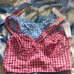 Gingham Checkered Bralette Set - Red and Blue